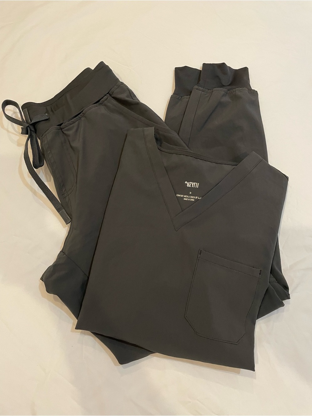 Woman’s Charcoal V-Neck Scrub Set - Comfortable Medical Pants/Top